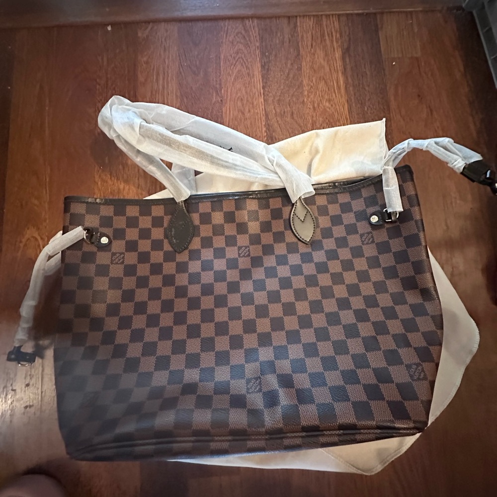 Brown Checkered Tote Bag